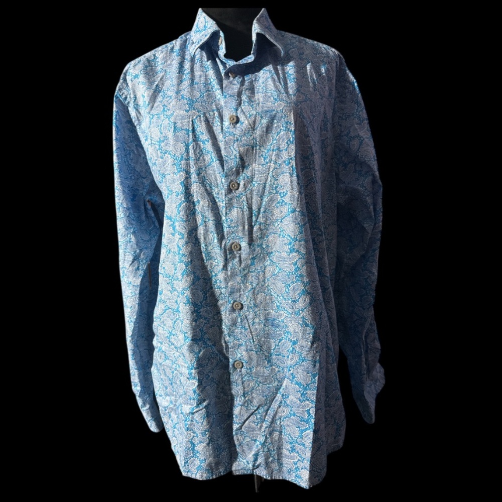 Blue Paisley Men's Casual Button Down Shirt -Size XL